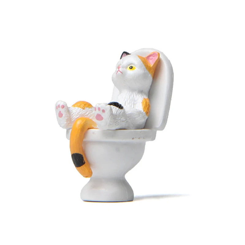 

Cartoon Cat on the Toilet Ornaments Cute Micro Landscape Key Chains Pendant Gardening Landscaping Doll Backpack Car Keychain