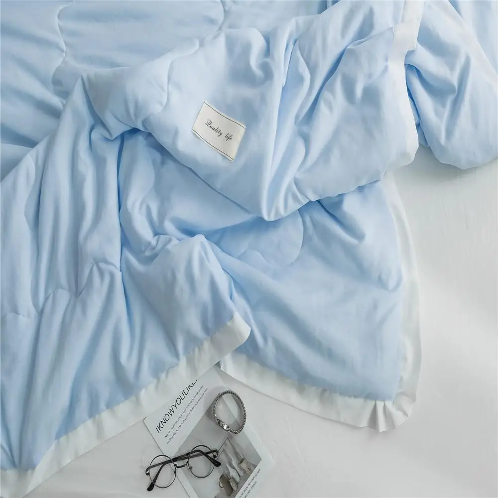 Online Copriletto Trapuntato Estivo In Puro Colore Stile Semplice Coperta Trapunta Blu Copriletto Morbido Twin Full Queen Trapuntatura Lenzuola Solide