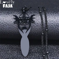 2022 witchcraft goddess pentagram moon stainless steel necklace women black color charm necklace jewelry collares n4219s03
