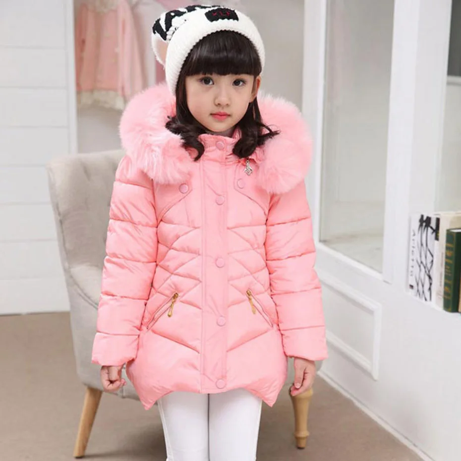 Пальто для девочек однотонное плотное теплое пальто верхняя одежда с меховым
