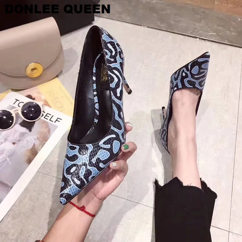 Fashion Women Leopard Pumps Pointed Toe 8cm Stiletto Ultra High Heel Sexy Ladies Party Shoes For Elegant Female Muje | Обувь