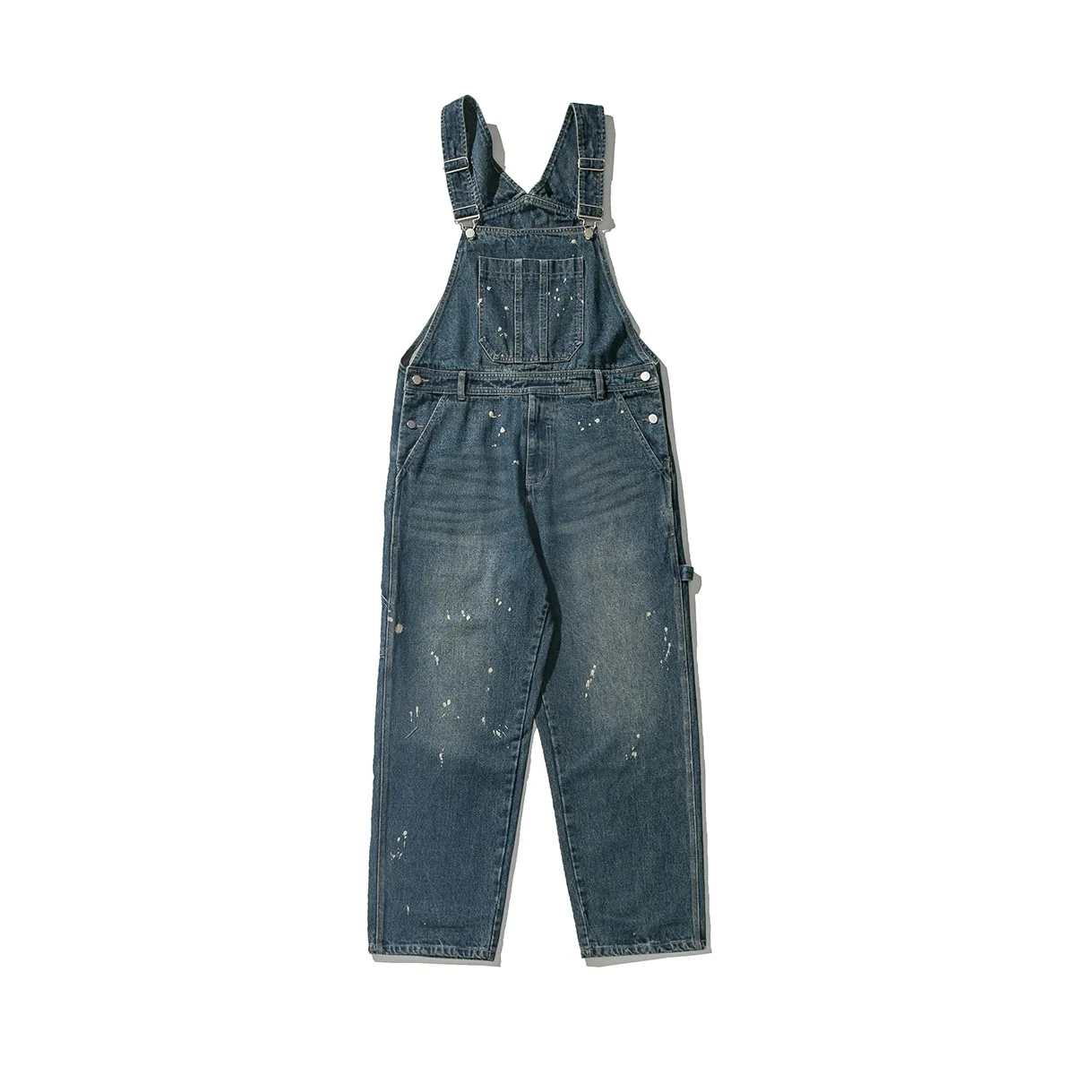 Japanese Style Autumn Spring Washed Paint Dot Strap Cargo Jeans Men Casual Baggy Denim Pants Streetwear Overalls Trousers