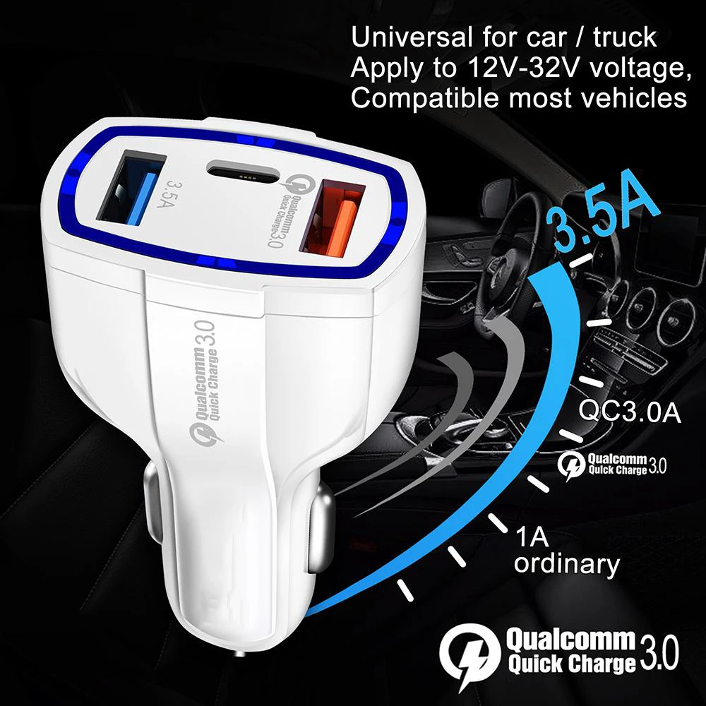 Автомобильное зарядное устройство Type C быстрая зарядка 7A QC 3 0 двойной Usb адаптер