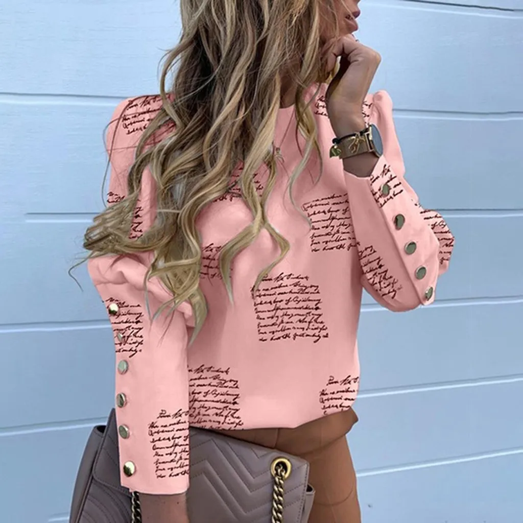 Tshirt Women Fashion O-neck Long Sleeve Letter Print Buttons Casual Loose Tops Poleras Camiseta Mujer Top Harajuku T Shirt | Женская
