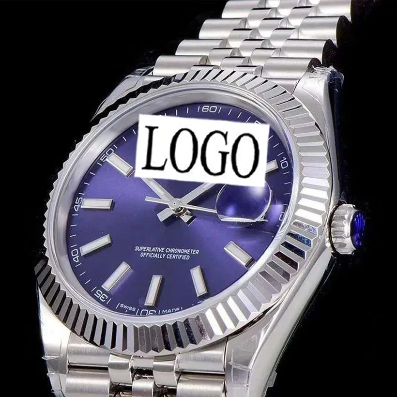 

904L luxury Silver Date-just- Mechanical Watch 1:1 Men sapphire glass Blue dial watch NOOB ETA 3235 AAA+