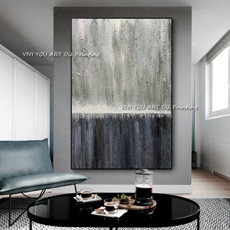 

The Special Offer Gray Black White Hand Painted Oil Paintings on Canvas Abstract Palette Big Wall Picture for Office Decoration