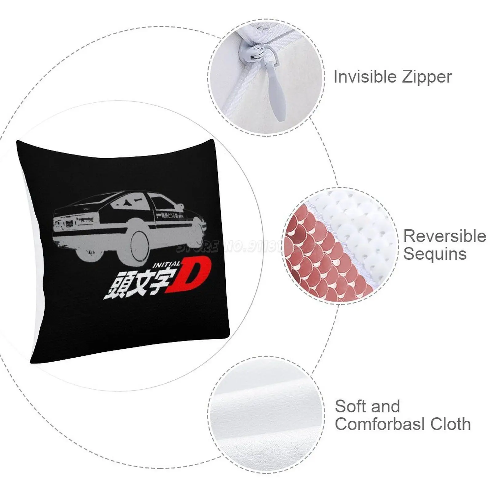 Наволочка с белыми блестками Initial D модная наволочка подарок для нее Аниме Манга
