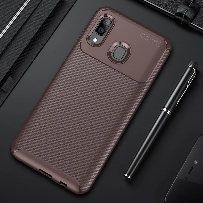 Brown Для samsung Galaxy A10 A20 A30 A40 A50 A60 A70 M10 M20 M30 S10E плюс Чехол чехол Роскошный противоударный углерода Крышка для телефона из мягкого ТПУ и силикона Cove - Цвет: Brown