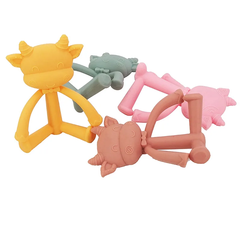 Chenkai-mordedor de silicona de vaca 3D para beb&eacute;, chupete sensorial de lactancia, DIY, collar infantil, colgante, juguetes de dentici&oacute;n, 10 piezas-1