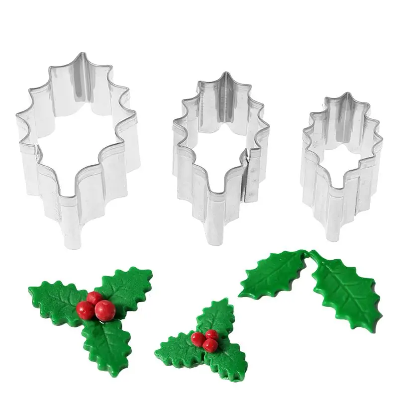 3pcs Stainless Steel Holly Leaf Cookie Cutter Christmas Biscuit Mould Mold DIY PXPC | Дом и сад