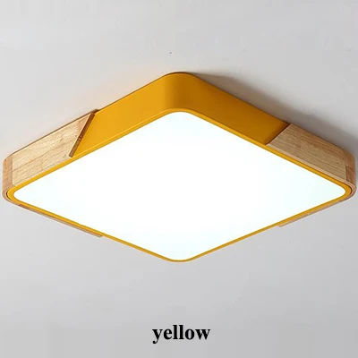 YELLOW Nordic Square Oak Alloy Led Chandelier Lighting Living Room App Dimmable Led Ceiling Chandelier Lamp Bedroom Led Lights Fixtures - Цвет абажура: YELLOW