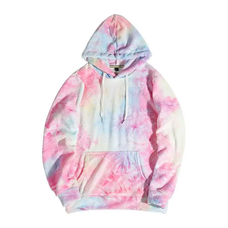 

Color Tie Dye Hoodies Women Oversized Warm Winter Sweatshirts Plus Size Velvet Cotton Hooded Pulloverlong Sleeve Sweatshirt Tops