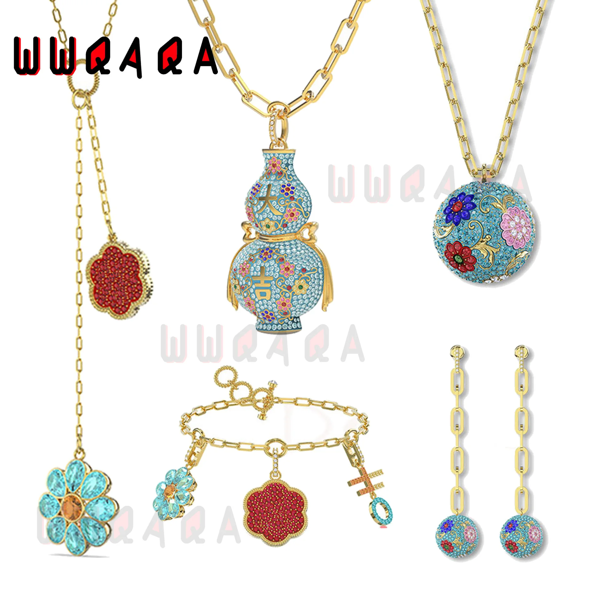 

SWA fashion 2021 jewelry charming safflower blooming series gourd Necklace Bracelet Earring Set women's romantic gift