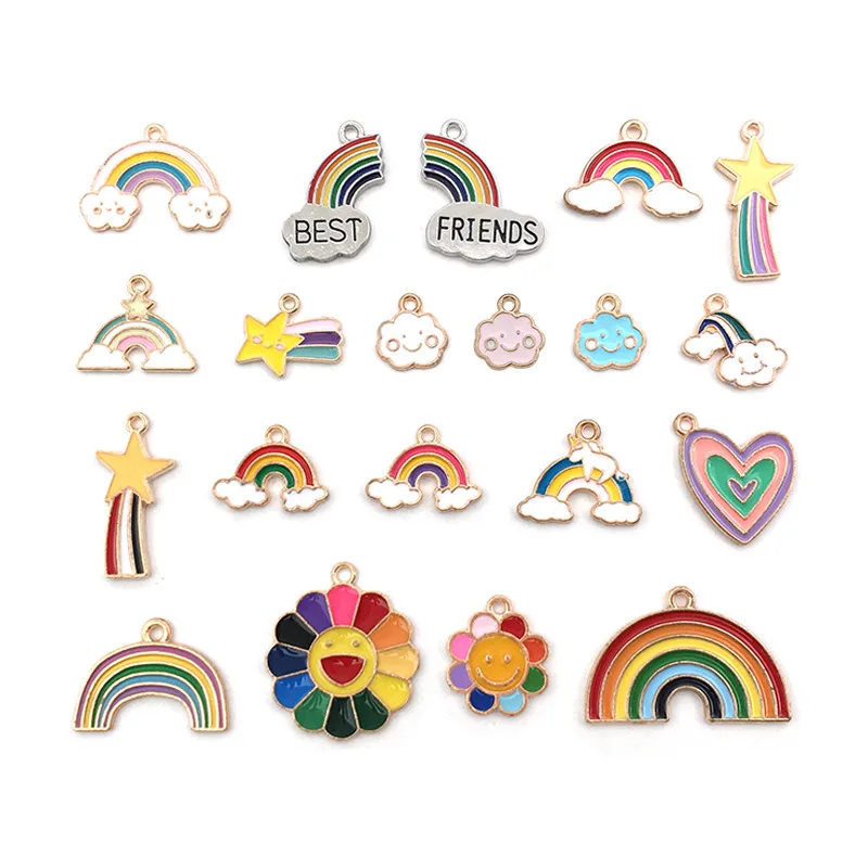 

20Pcs/set of DIY Rainbow Keychain Accessories Cloud Sunflower Necklace Pendant, Earrings Keychain Accessories Material Wholesale