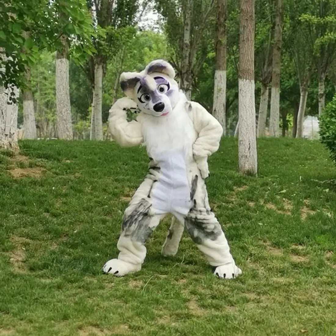 Костюм хаски собаки лисы меха талисмана пушистый костюм наряд на Хэллоуин