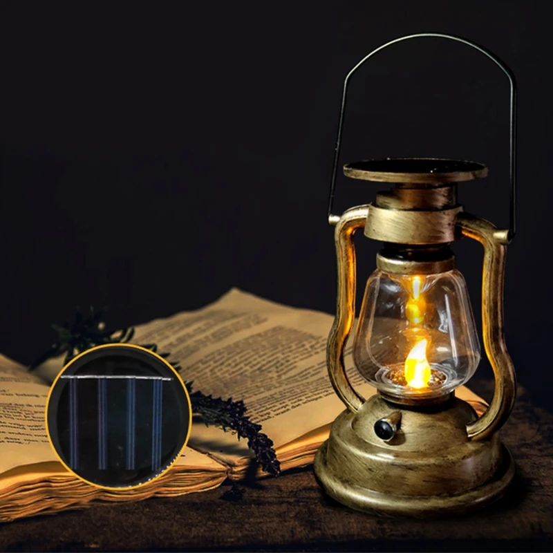 Антикварный светильник "Vintage Hurricane Lantern" на солнечных батареях для подвески с дождевой защитой, в стиле ретро, с античной светодиодной лампой на масляной основе для сада, дерева или стола M6CE он.