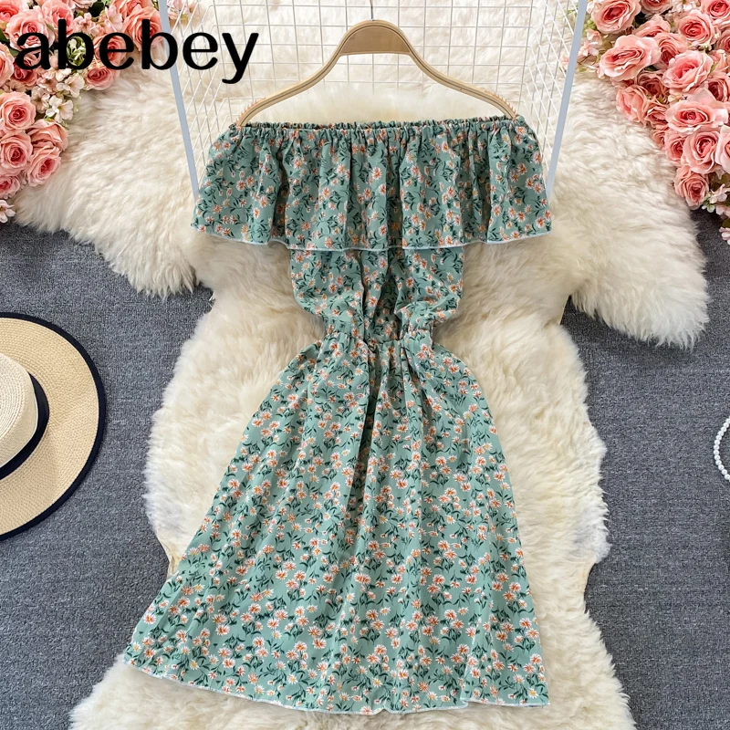 

Summer Dress 2021 New Elegant Ruffles Off Shoulder Floral Print A-line Dress Women Casual Beach Short Dress Vestidos