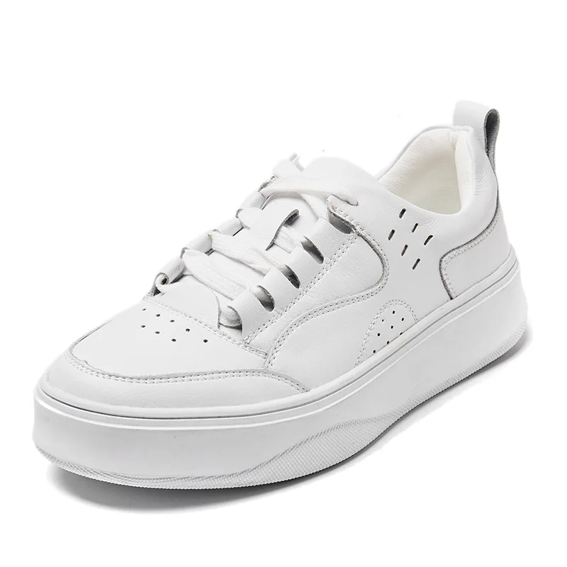 

SWONCOW Hot White Shoes Women Sneakers Platform Breathable Shoes Summer 2020 New Leather Vulcanize Sneakers For Women Student