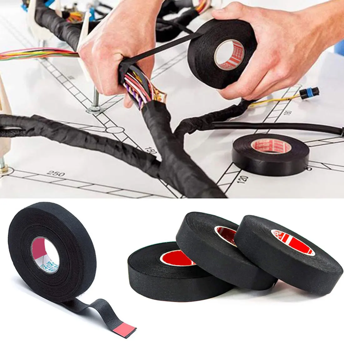 

15M Heat Resistant Flame Retardant Tape Home Improvement Coroplast Adhesive Cloth Tape for Car Cable Harness Wiring Loom