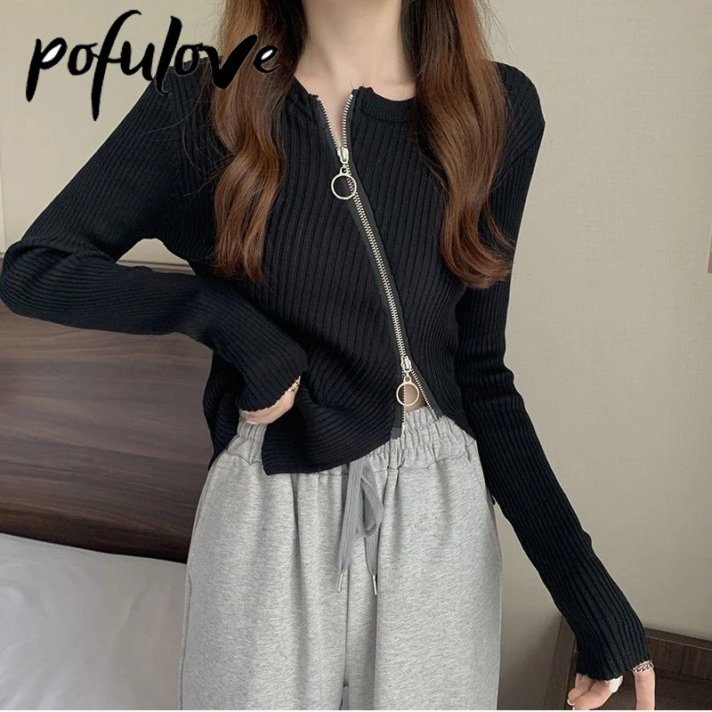 Свитер кардиган женская черная короткая трикотажная одежда приталенный