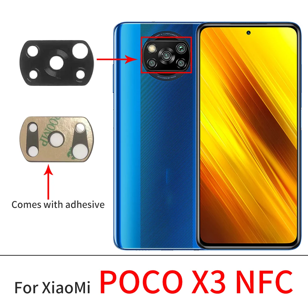 

Back Rear Camera Glass Len Cover With Glue Adhesive For Xiaomi POCO X3 NFC Replacement Parts