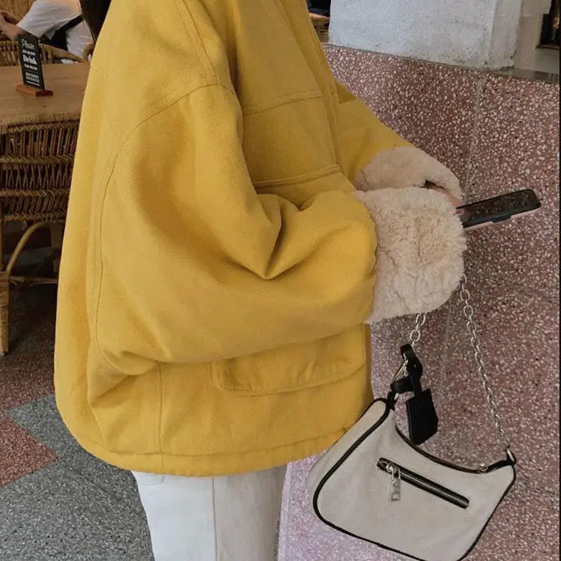 

Winter cotton padded jacket women's short loose winter plush cotton padded coat