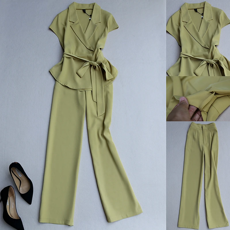 

2 2020 Summer Autumn Pieces set blazers Women suits V-Neck Blazer Waistcoat Pant female trousers Suit