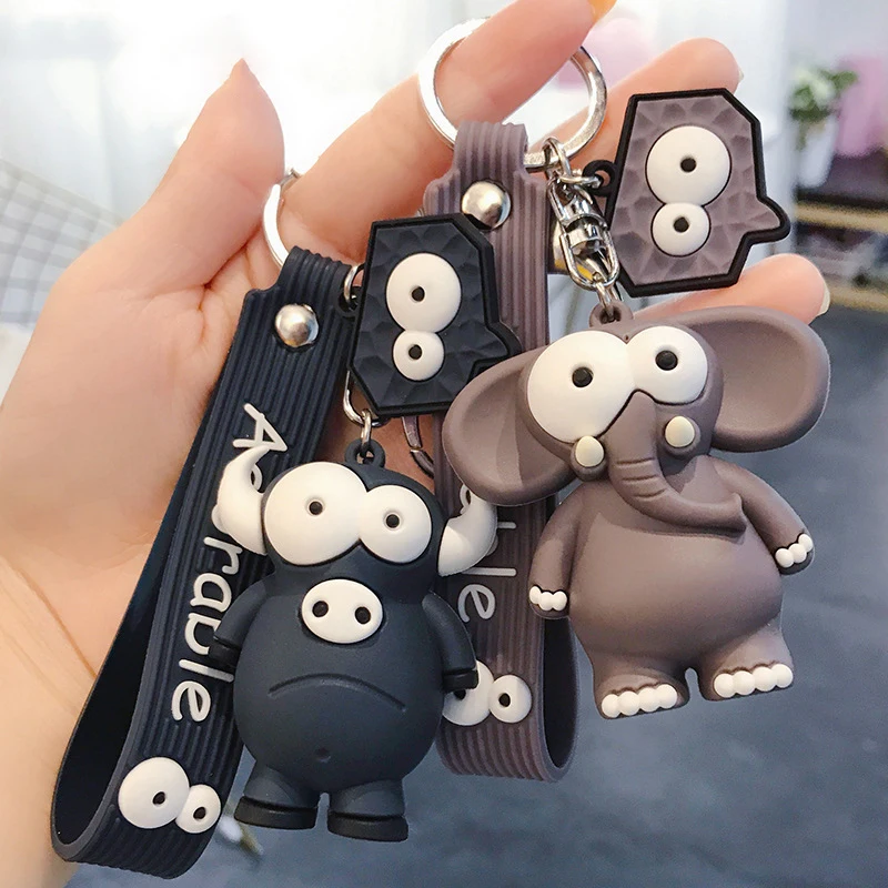 Cartoon Funny Ugly Cute Big Eyed Elephant Keychain For Keys Cute Epoxy Eye-Eye Cow Car Key Chain Bag Pendant Charm Keyring Gifts images - 6