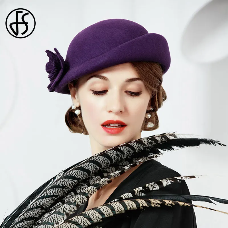 Женский шерстяной берет FS элегантная шляпа с большим цветком широкая голубая