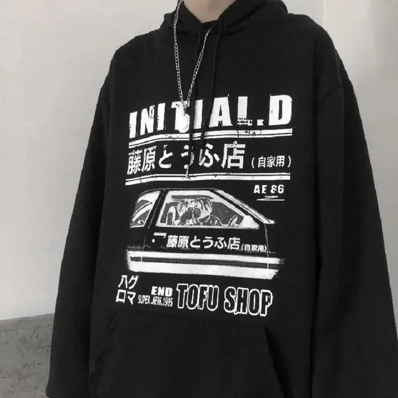 

Korea fashion Japanese cartoon printing couple tops loose plus fleece hooded sweaters for men and women Oversized hoodie vintage