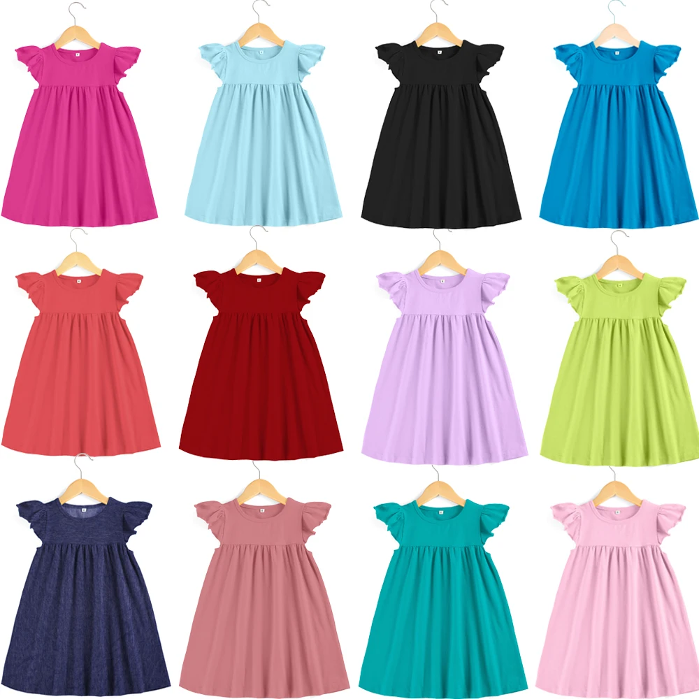 

Baby dresses Boutique Kids Ruffle Pearl Dress little girls dresses Cotton Toddler Girls Smocked Flutter Sleeve Blank Dress