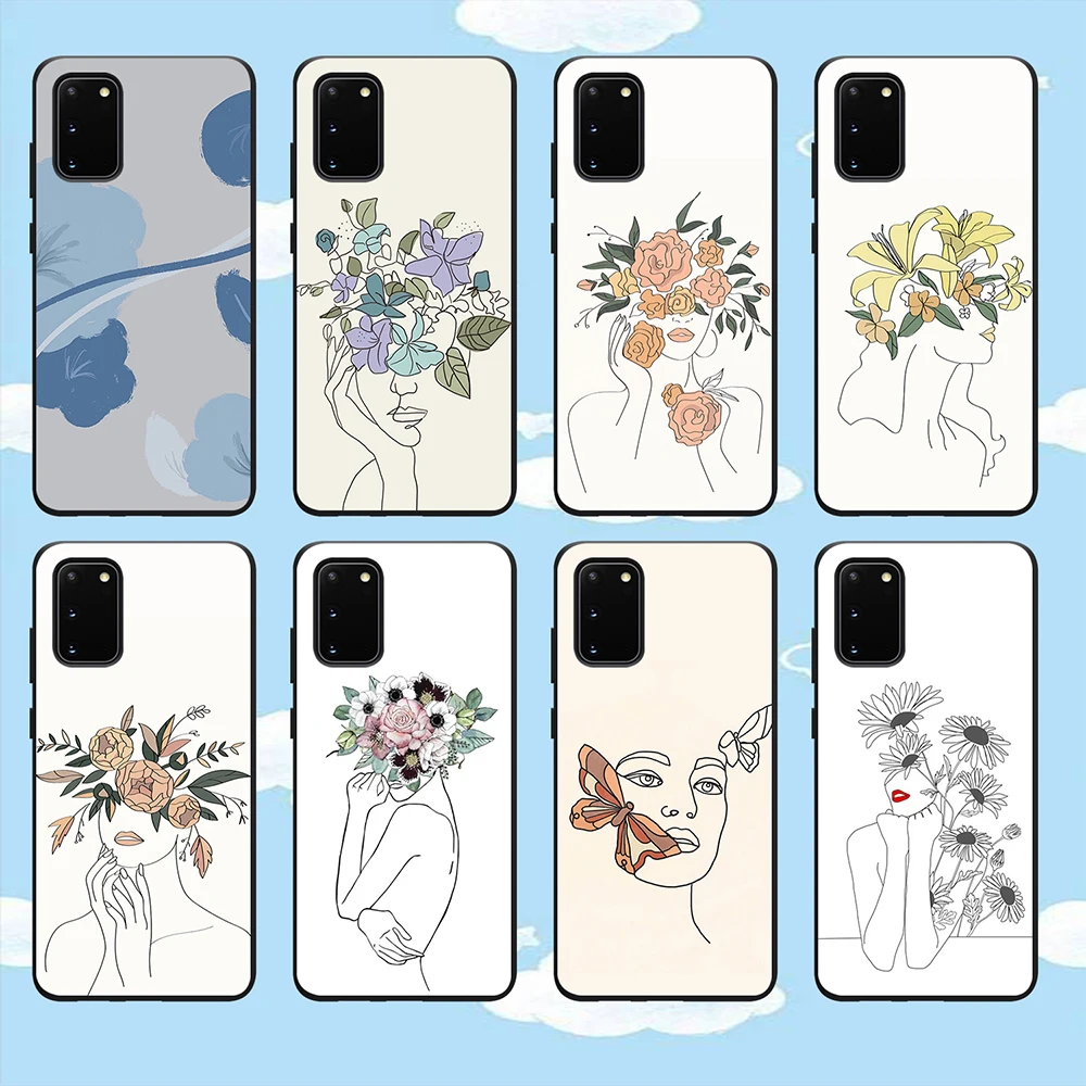 

Line Art Sketch Flower Girl Case for Samsung Galaxy S20 FE S21 S10 S9 Plus Ultra S10e A51 A52 A71 A52S5G NOTE 20 10 9 Plus Cover