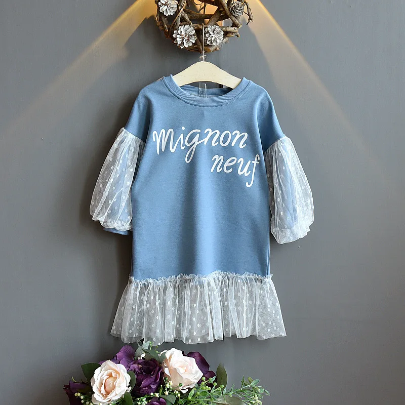 

Child Lolita Lace Dress Girls Spring Dress Kids Dresses for Girls 2-7Yrs Girls Clothes Long Sleeve Long Tshirt Smocked Dresses