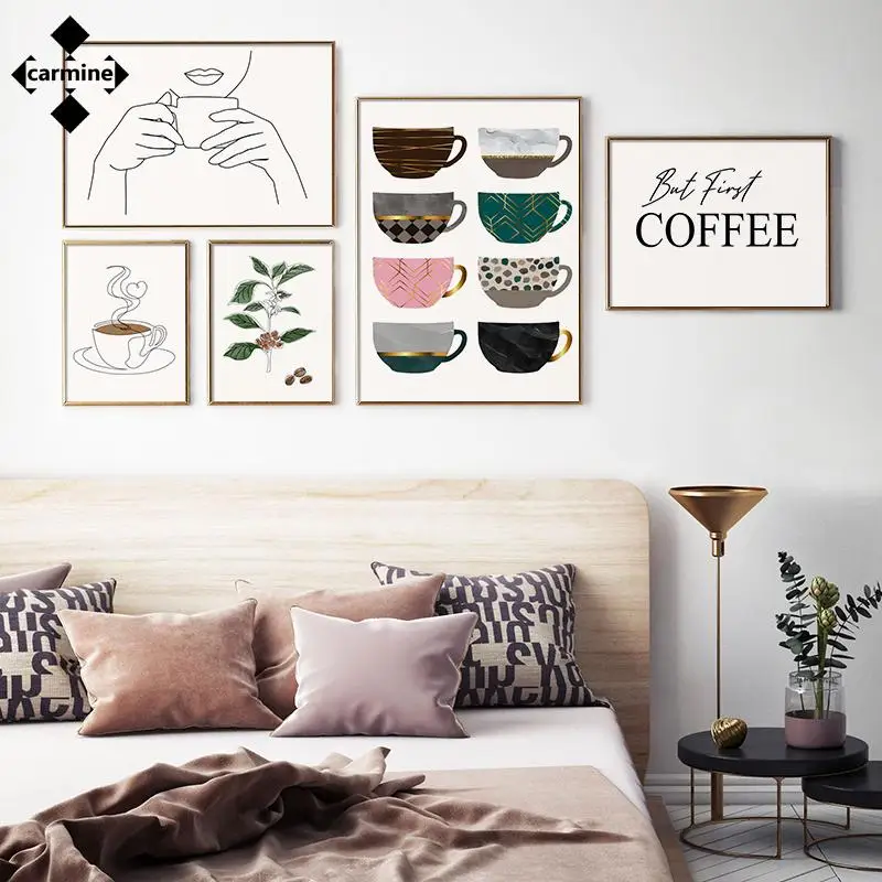 Кофейная линия рисунок холст стены Искусство красочная чашка абстрактные