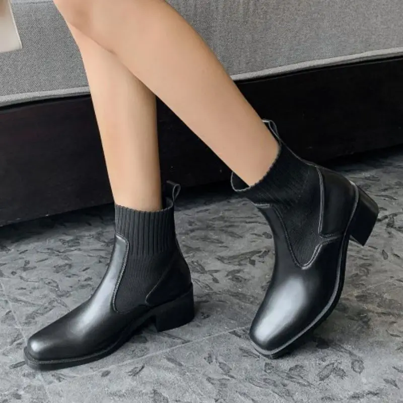 

Rizabina New Women Ankle Boots Thick Heel Real Leather Women Winter Autumn Shoes Fashion Short Boots Women Footwear Size 34-39