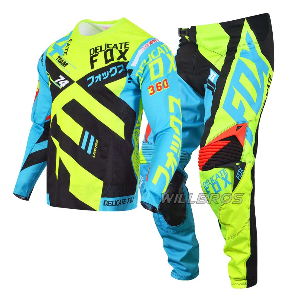 Conjunto de equipo de carreras de Motocross para hombre, Conjunto de Jersey y pantalones de Divizion delicado Fox 360, Kits combinados para bicicleta de montaña y todoterreno, traje verde