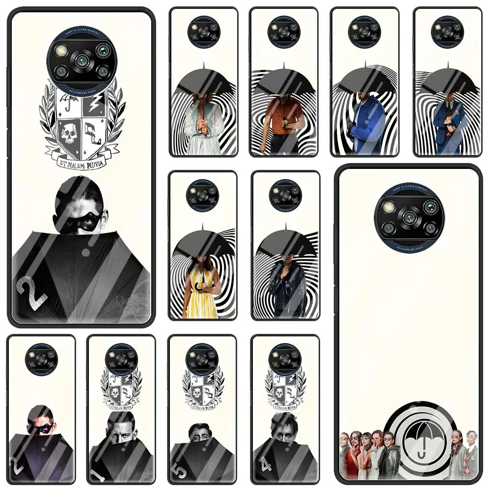 

Luxury Phone Case for Xiaomi Mi Poco X3 NFC F2 Pro M2 Note 10 10T 9T Lite Pro CC9 CC9E Glass Cover Umbrella Academy Capa