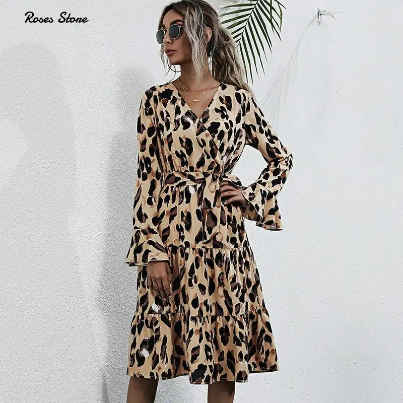 Новинка весны 2021 женское платье миди с оборками манжетами длинным рукавом