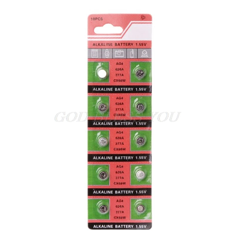 

10PCS Watch Coin Battery AG4 377A 377 LR626 SR626SW SR66 LR66 Button Cell Batteries Toys Remote Camera Drop Shipping