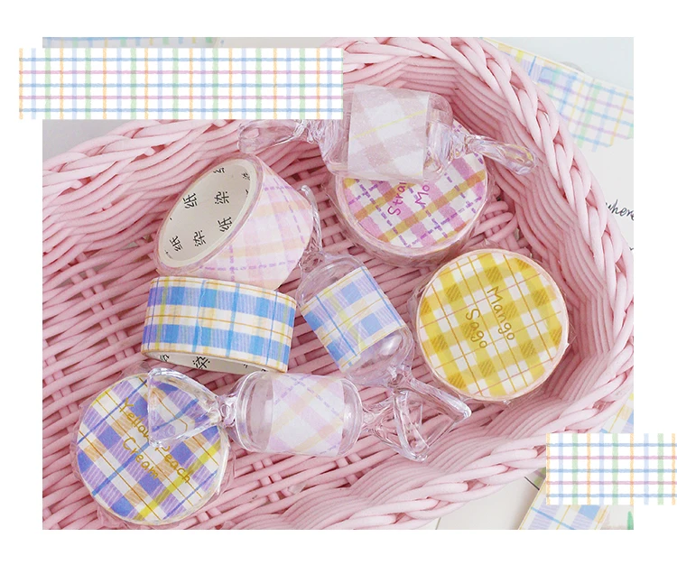 Candy Color Grid Masking Tape Bullet Journal Washi Tape Decorative Tape DIY Scrapbooking Sticker Label Stationery