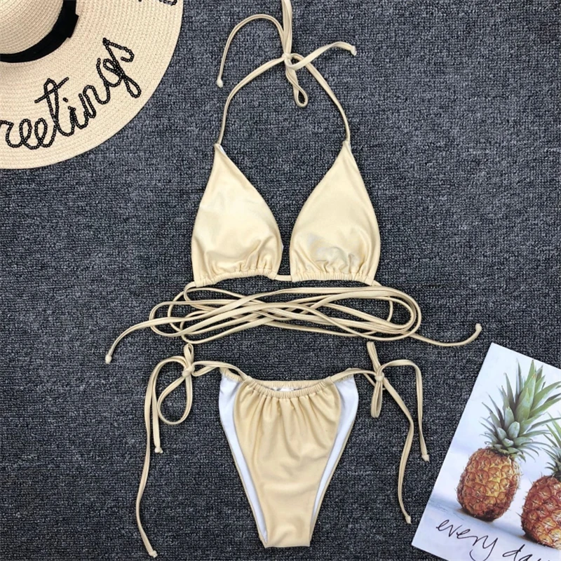 

2021 Sexy Brazilian Thong 2 Piece Sets Womens Bikini Mujer Swimwear Women Swimming Suit for Bandage Swimsuit Micro Bikini Set
