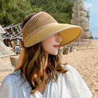 new womens bucket cap sun hat beige lace bowknot flowers ribbon flat top panama soft straw hat 2021 foldable summer beach caps