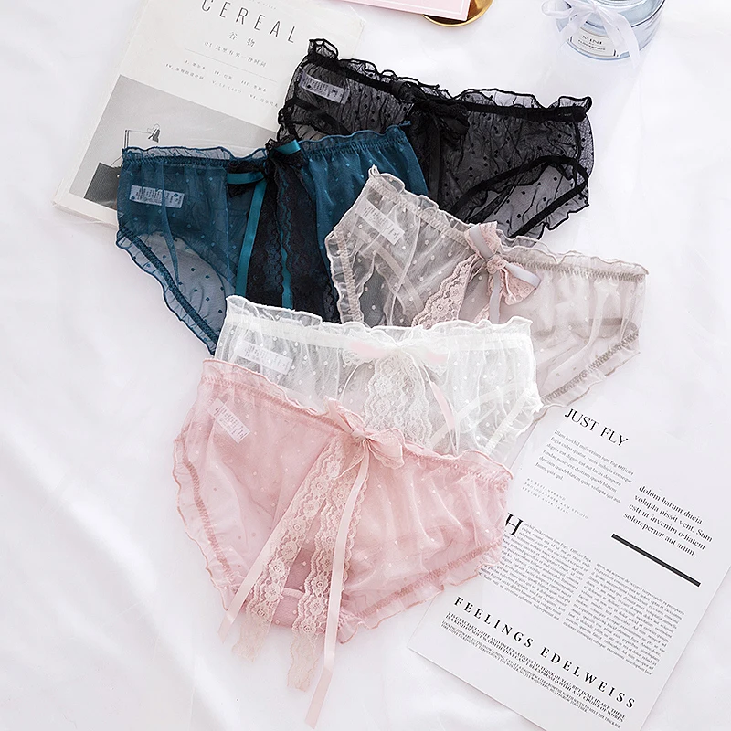 

Sexy Lace Panties For Women Ultrathin Perspective Attractive Underwear Breathable Soft Low-Rise Waist Bow Knot Erotic Underpants