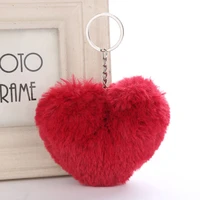 keychain heart fluffy faux rabbit fur women the phone mobile pendant off white key chain gifts for girlfriend