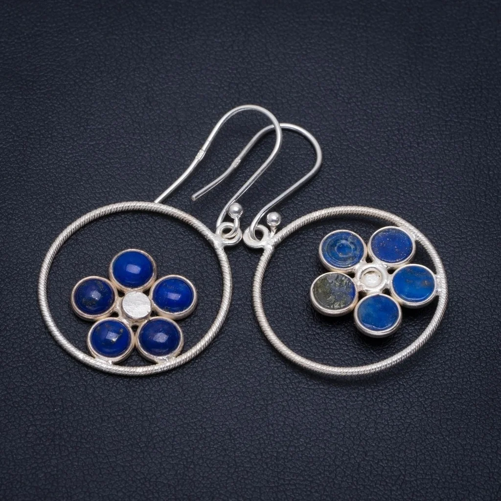 

Natural Lapis Lazuli Handmade Unique 925 Sterling Silver Earrings 1.75" A2642