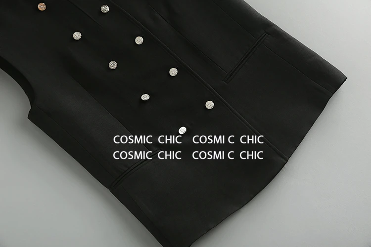 Cosmicchic элегантный офисный женский жилет стоячий воротник жилеты Блейзер двойная кнопка без рукавов карман куртка кожаный воротник женский жилет