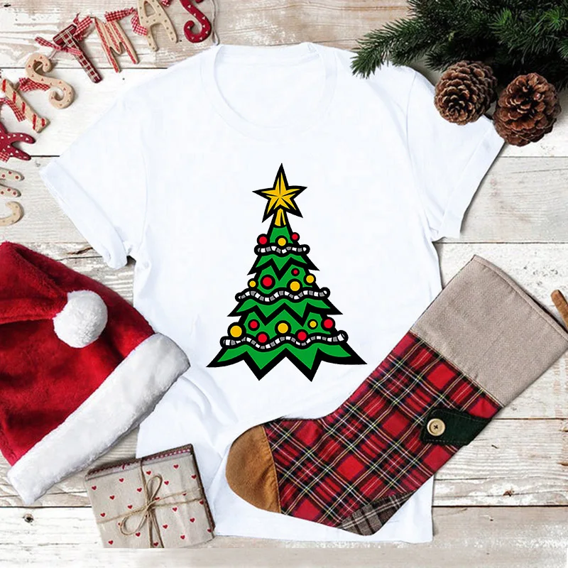 

Женская футболка с рождественской елкой и новогодним принтом, изысканный дизайн