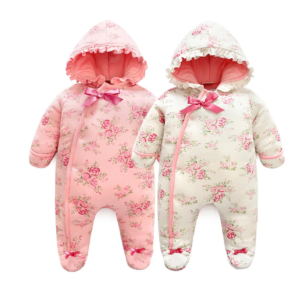 

Floral Princess Christmas Girls Onesie Winter Newborn Clothes Baby Girl Rompers Thicken Warm Cotton Jumpsuit Hooded Clothing
