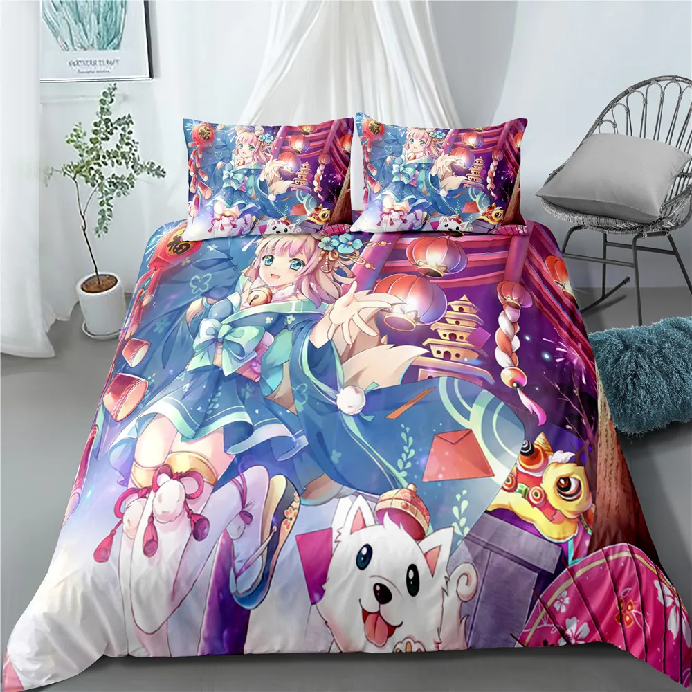 

Children's RoomBedding SoftMicrofiberDuvet Cover Azur Lane Series Bed Cover Pillowcase Single Double Family Bed Cover