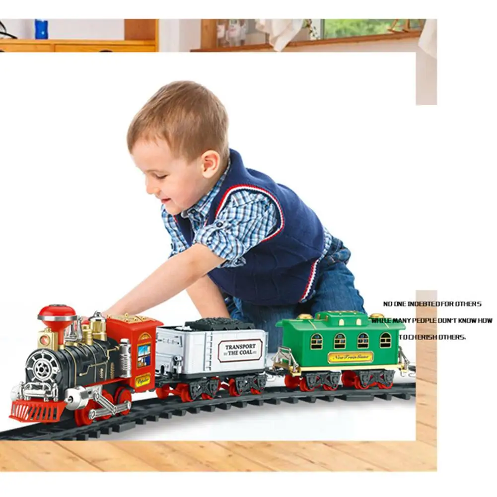 

Train Sets Rechargeable Classic Steam Train Toy Set Electric Smoke Remote Control Track